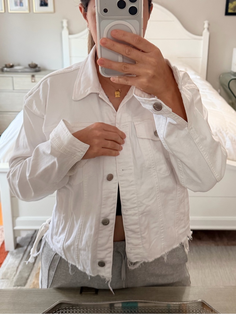 Joe's Jeans White Top with Leather Logo Patch